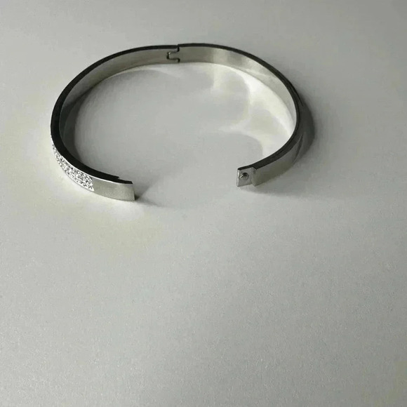 Stainless Steel Bangle Simulated Diamonds - Picture 4 of 6